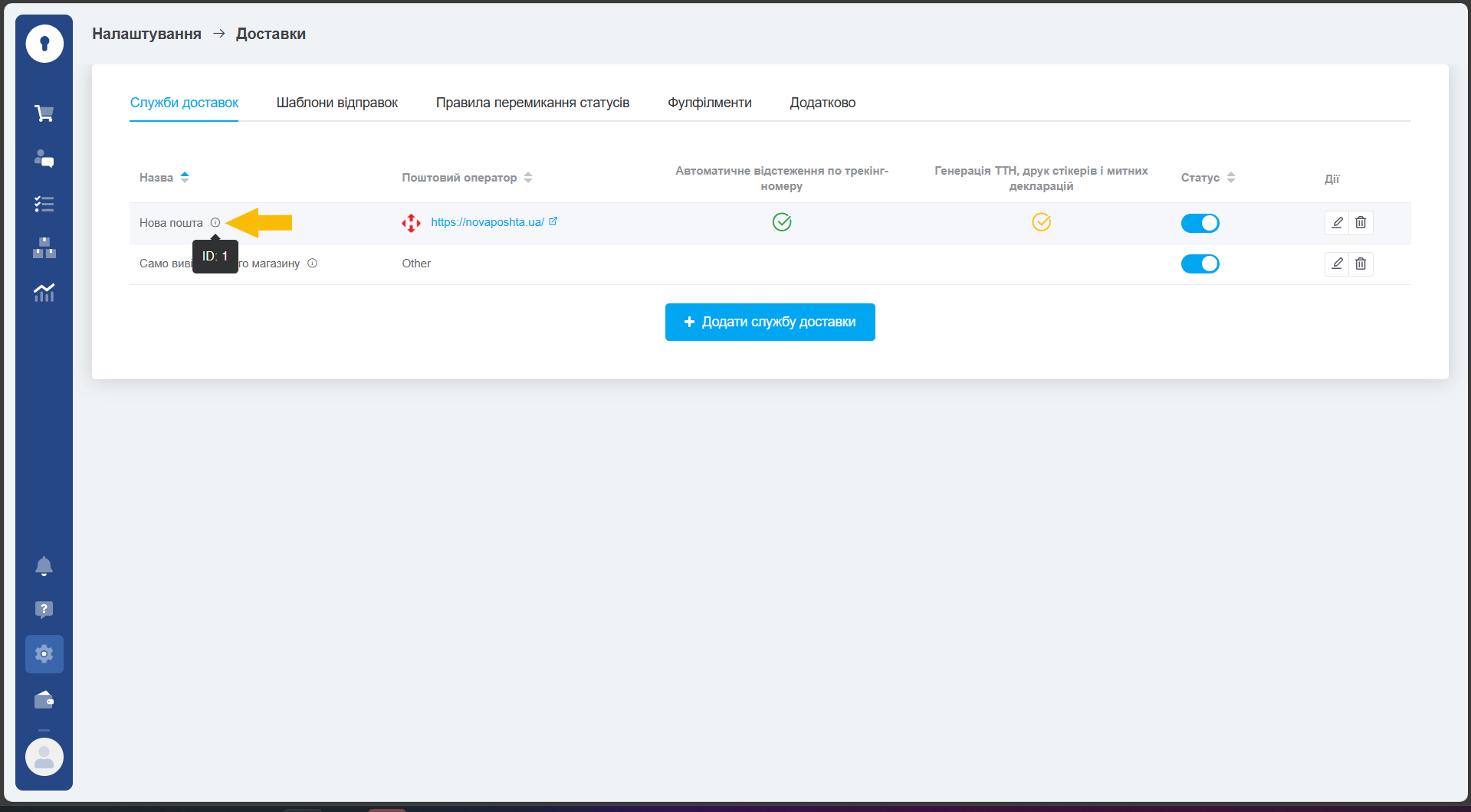 Ідентифікатори методів доставки